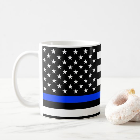 Polizeiflagge der Thin Blue Line Kaffeetasse (Mit Donut)