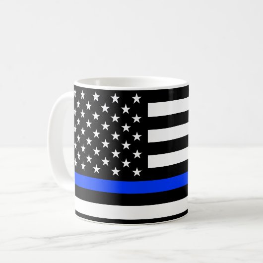 Polizeiflagge der Thin Blue Line Kaffeetasse (Vorderseite Links)