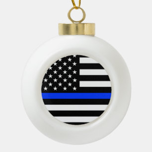 Polizeiflagge der Thin Blue Line Keramik Kugel-Ornament