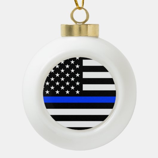 Polizeiflagge der Thin Blue Line Keramik Kugel-Ornament (Vorderseite)