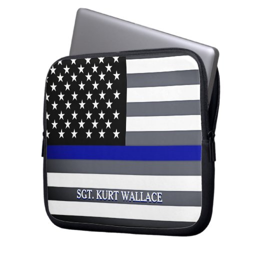 Polizeiflagge der Thin Blue Line Laptopschutzhülle (Vorderseite Links)