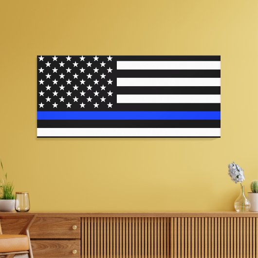 Polizeiflagge der Thin Blue Line Leinwanddruck (Insitu (Wohnzimmer))