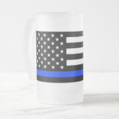 Polizeiflagge der Thin Blue Line Mattglas Bierglas (Vorderseite Links)