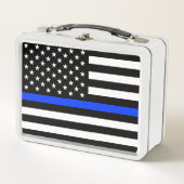 Polizeiflagge der Thin Blue Line Metall Brotdose (Vorderseite)