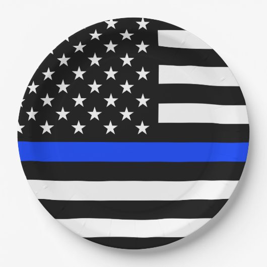 Polizeiflagge der Thin Blue Line Pappteller (Vorderseite)