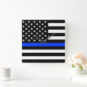 Polizeiflagge der Thin Blue Line Quadratische Wanduhr (Zuhause)