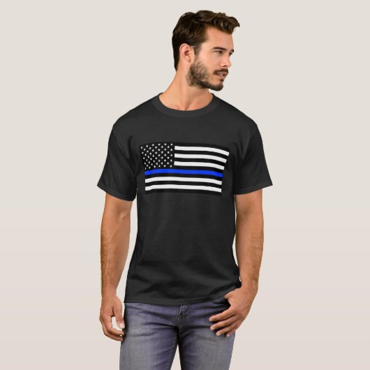 Polizeiflagge der Thin Blue Line T-Shirt (Vorne ganz)
