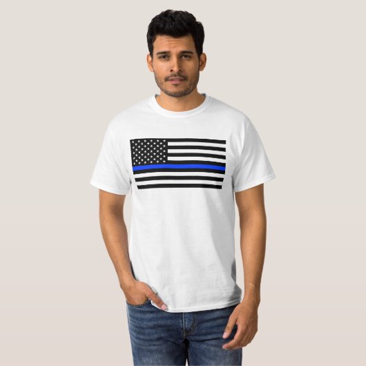 Polizeiflagge der Thin Blue Line T-Shirt (Vorne ganz)