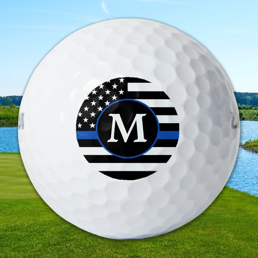 Polizeiflagge Personalisierte Monogram-blaue Linie Golfball