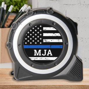 Polizeiflagge Personalisierte Monogram-blaue Linie Maßband