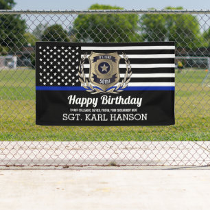 Polizeiflagge Thin Blue Line Happy Birthday Banner