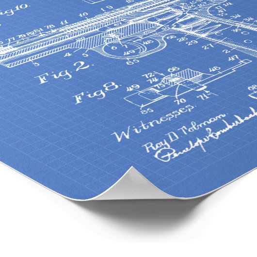 Polizeigun 1911 Patentart - Blueprint Poster (Ecke)
