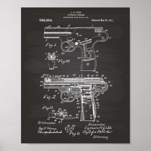 Polizeigun 1911 Patentart - Zwischenablage Poster (Vorne)