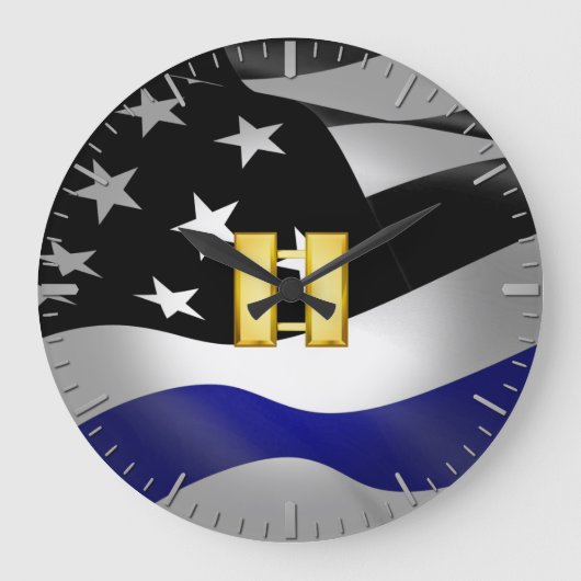 Polizeihauptmann von Thin Blue Line Große Wanduhr (Vorderseite)