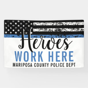 Polizeihelden arbeiten hier Blue Line American Fla Banner