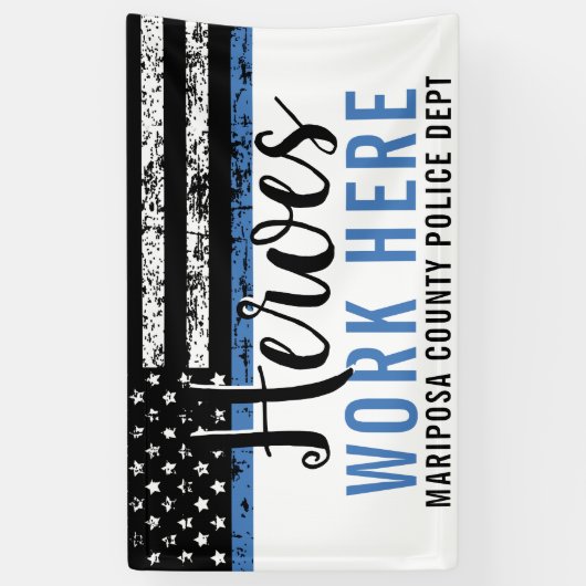 Polizeihelden arbeiten hier Blue Line American Fla Banner (Vertikal)