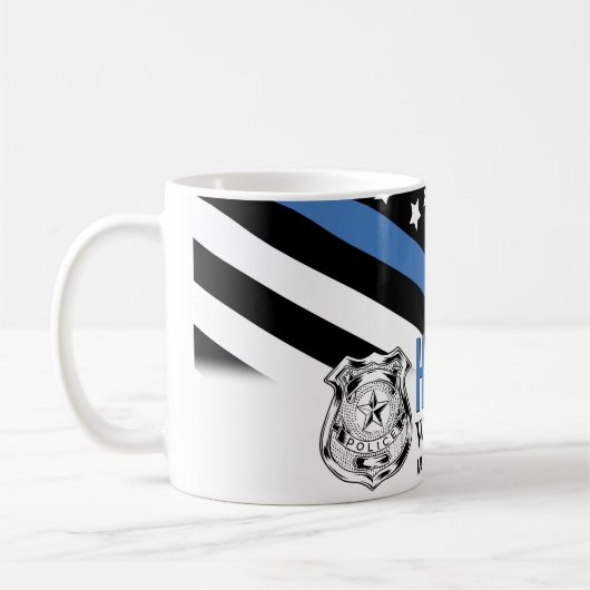 Polizeihelden arbeiten hier Blue Line American Fla Kaffeetasse (Links)