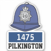 Polizeihelm von Male UK mit Name und Nummer Aufkleber (Vorderseite)