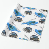 Polizeihubschrauber und Polizeiauto. Geschenkpapier (Ungerollt)