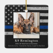 Polizeihund K9 Memorial Foto EOW Thin Blue Line Keramikornament (Rückseite)