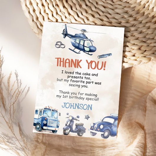 Polizeijunge 1. Geburtstag Party Dankeskarte