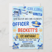 Polizeijunge 1. Geburtstag Party Einladung (Vorderseite)