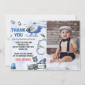 Polizeijunge 1. Geburtstag Party Foto Dankeskarte (Vorderseite)