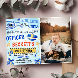 Polizeijunge 1. Geburtstag Party Foto Einladung