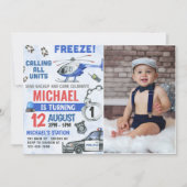 Polizeijunge 1. Geburtstag Party Foto Einladung (Vorderseite)