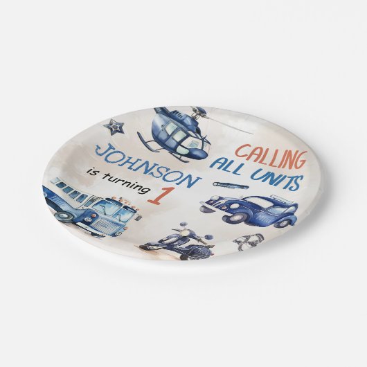 Polizeijunge 1. Geburtstag Party Pappteller (Schrägansicht)