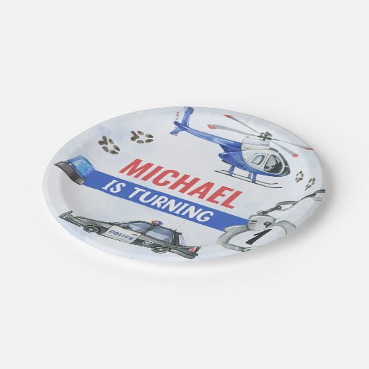 Polizeijunge 1. Geburtstag Party Pappteller (Schrägansicht)