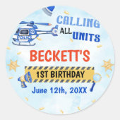 Polizeijunge 1. Geburtstag Party Runder Aufkleber (Vorderseite)