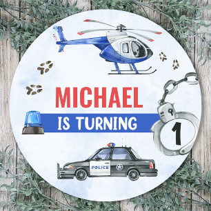 Polizeijunge 1. Geburtstag Party Runder Aufkleber