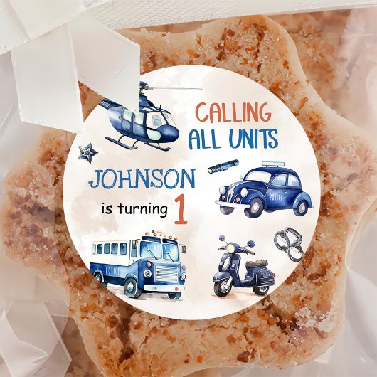 Polizeijunge 1. Geburtstag Party Runder Aufkleber