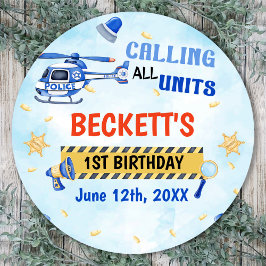 Polizeijunge 1. Geburtstag Party Runder Aufkleber