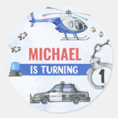 Polizeijunge 1. Geburtstag Party Runder Aufkleber (Vorderseite)