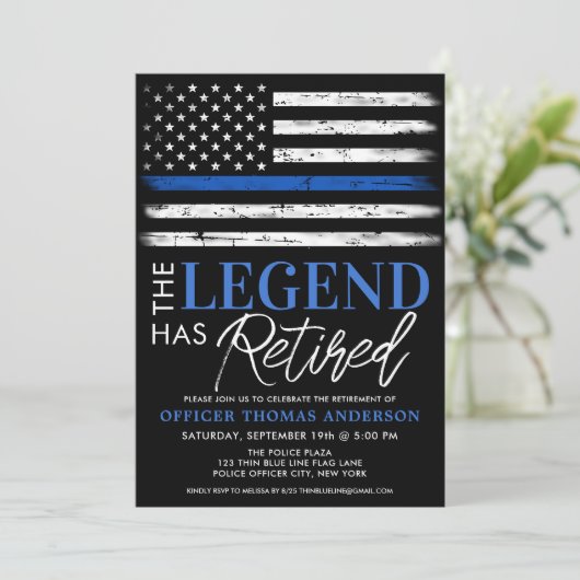 Polizeiliche Altersversorgung Party Blaue Strafver Einladung (Stehend Vorderseite)