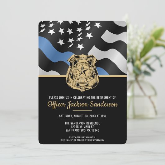 Polizeiliche Altersversorgung Party Blue Line Stra Einladung (Stehend Vorderseite)