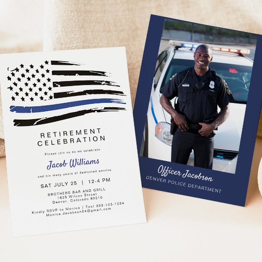 Polizeiliche Aquarellfärbung dünne blaue Linie Fla Einladung