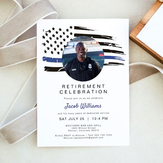 Polizeiliche Aquarellfärbung dünne blaue Linie Fla Einladung