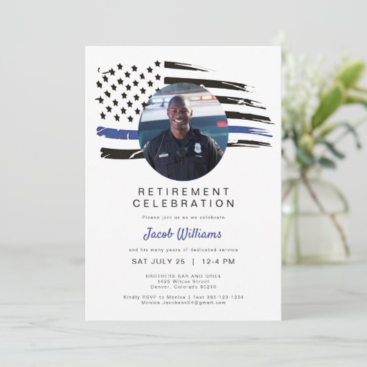 Polizeiliche Aquarellfärbung dünne blaue Linie Fla Einladung (Stehend Vorderseite)