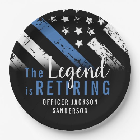 Polizeiliche Blaue Linie Flaggenstaat Strafvollstr Pappteller (Vorderseite)