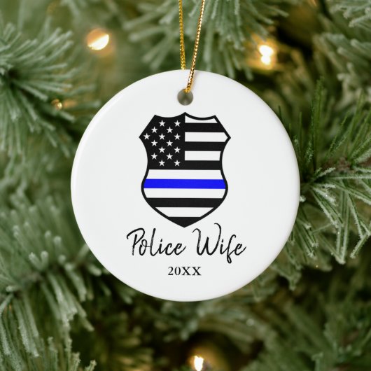 Polizeiliche Ehefrau Personalisiertes Abzeichen de Keramik Ornament (Baum)