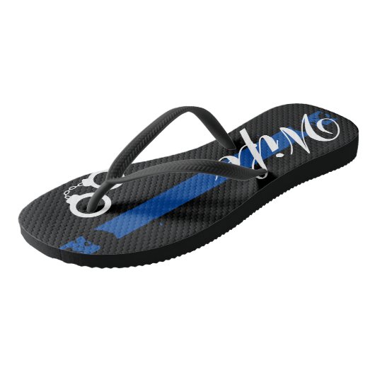 Polizeiliche Ehefrau Thin Blue Line Flip Flops Badesandalen (Schrägansicht)