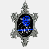 Polizeiliche Ehefrau Thin Blue Line Rose Individue Schneeflocken Zinn-Ornament (Links)