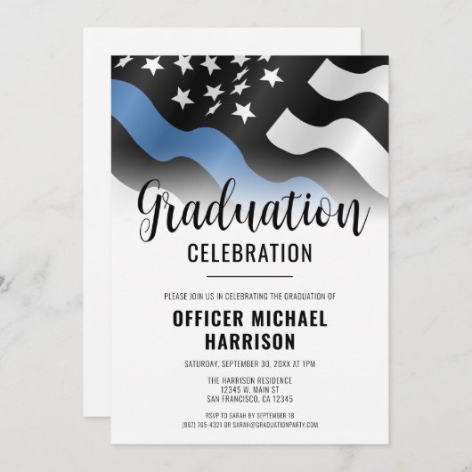 Polizeiliche Graduierung - Partei Blauer Linie Einladung (Vorne/Hinten)
