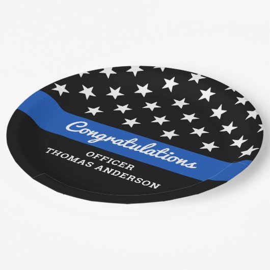 Polizeiliche Graduierung Partei Blue Line Herzlich Pappteller (Schrägansicht)