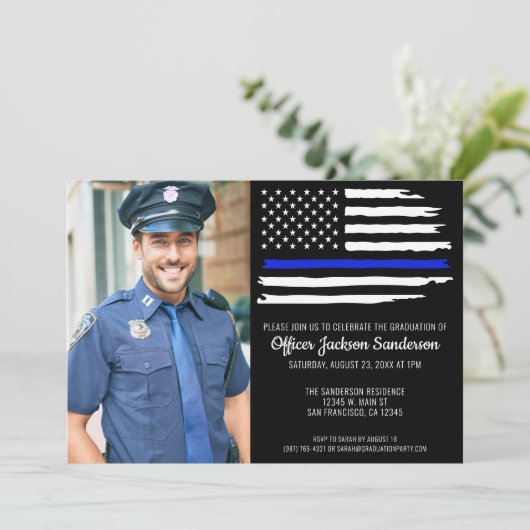 Polizeiliche Graduierung Partei Thin Blue Line Fot Einladung (Stehend Vorderseite)