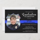 Polizeiliche Graduierung Party Foto Thin Blue Line Einladung (Vorderseite)