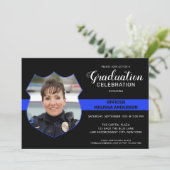 Polizeiliche Graduierung Party Foto Thin Blue Line Einladung (Stehend Vorderseite)